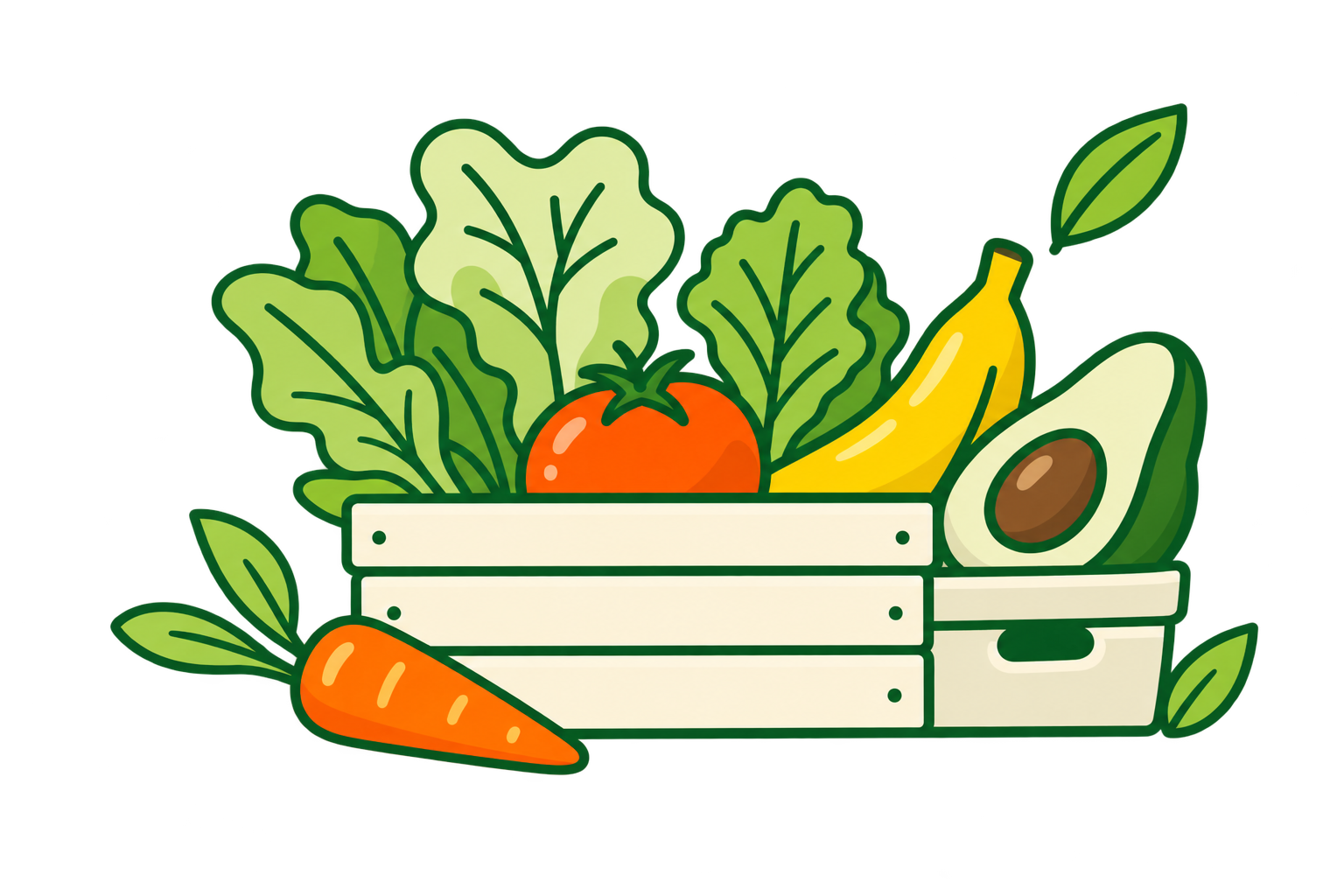 Canasta con frutas y verduras frescas